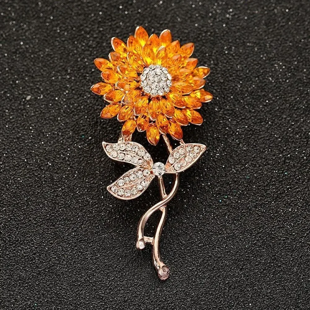 Beautiful Statement Sunflower Brooch Gold Tone with Rhinestones Vibrant Sunshine